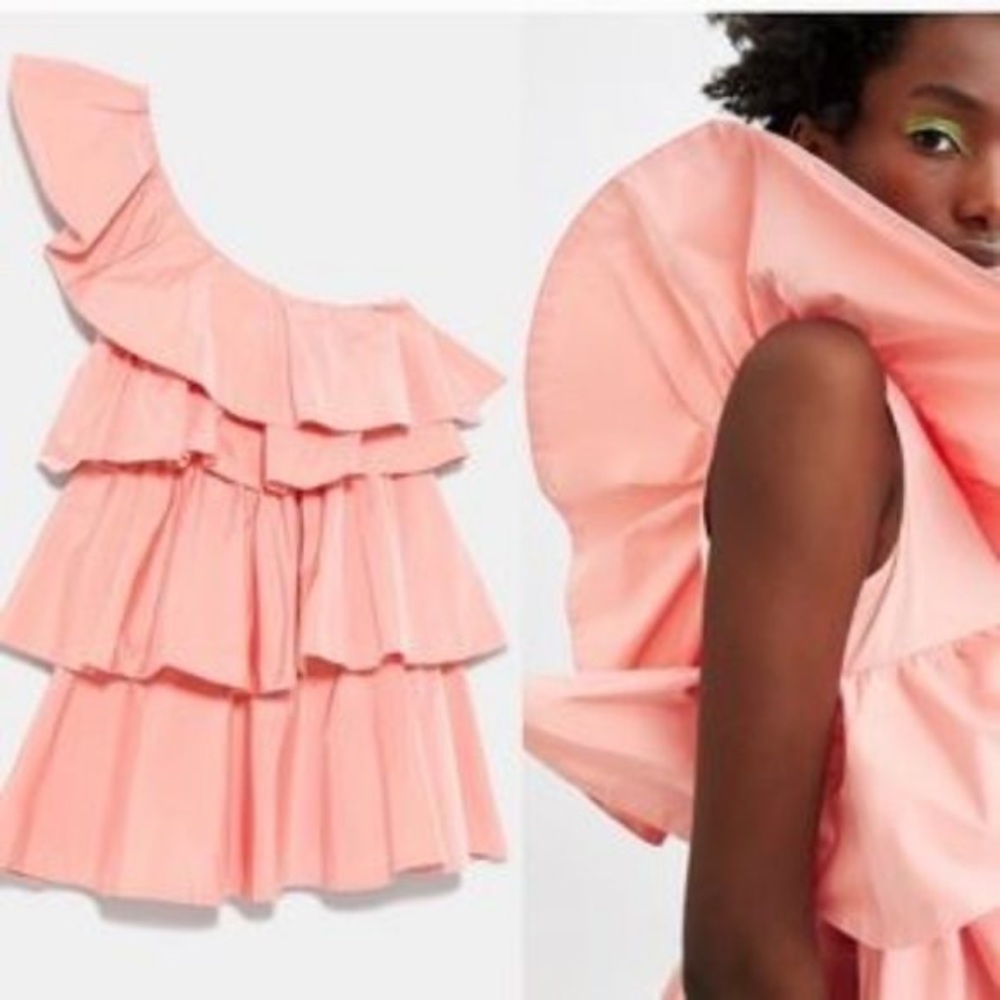 NWT!! Zara mini one shoulder taffeta light pink dress limited edition